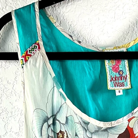 Johnny Was Silk Floral Dress with Embroidery on Shoulders S/M - Picture 6 of 7